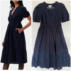 AMOUR VERT Danielle Cotton Linen Dress Navy Blue Size Small